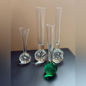 Vintage Hand Blown Glass Bud Vase Set with Bubble Bottom